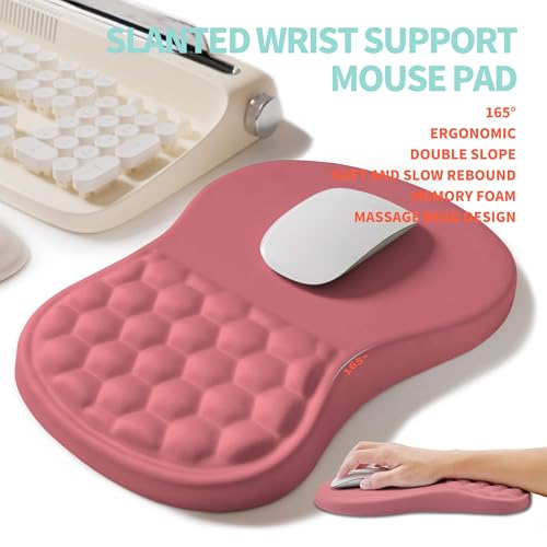 KUOSGM 2-in-1 Ergonomic Set, Wave Rise Keyboard Wrist Rest and Massage Bulge Slope Mouse Pad Wrist Support, Cushion Memory Foam Integrated to Relieve Wrist Pain, Muskmelon Pink - Image 3