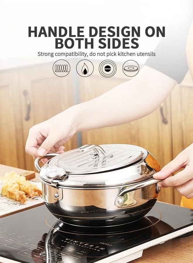 EETU Deep Fryer Pot,2.2L 304 Stainless Steel Tempura Fryer Pan With Temperature Control,Lid,And Oil Drip Drainer Rack For French Fries Shrimp Chicken Wings And Shrimp,20cm - Image 4
