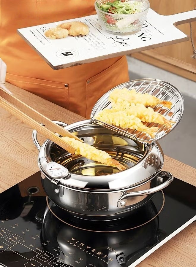 EETU Deep Fryer Pot,2.2L 304 Stainless Steel Tempura Fryer Pan With Temperature Control,Lid,And Oil Drip Drainer Rack For French Fries Shrimp Chicken Wings And Shrimp,20cm - Image 2