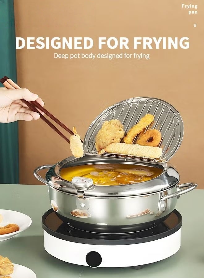 EETU Deep Fryer Pot,2.2L 304 Stainless Steel Tempura Fryer Pan With Temperature Control,Lid,And Oil Drip Drainer Rack For French Fries Shrimp Chicken Wings And Shrimp,20cm - Image 3