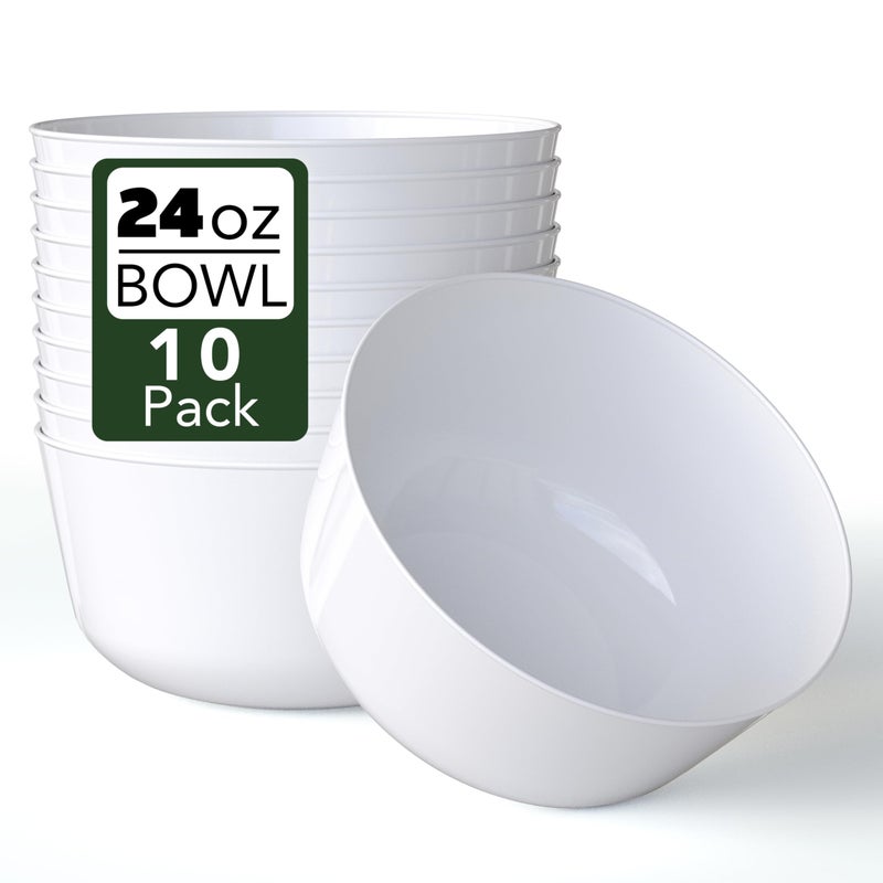 Trendables Plastic Bowls Disposable Bowls 24 Oz Bowl Set Of 10 White Fancy Plastic Serving Bowls Perfect Plastic Ice Cream Bowls Plastic Salad Bowls Plastic Candy Bowl - Image 1