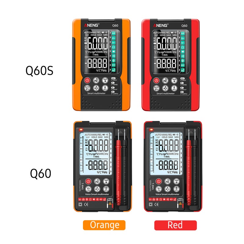 مقياس كهربائي رقمي ANENG Q60 TRMS 6000 عدّ، محمول لقياس مقاومة الجهد التيار السعة درجة الحرارة، مع اختبار الصمام NCV والتواصل، وملامح إضاءة مُستقلة وإيقاف تلقائي وشاشة LCD - Image 2