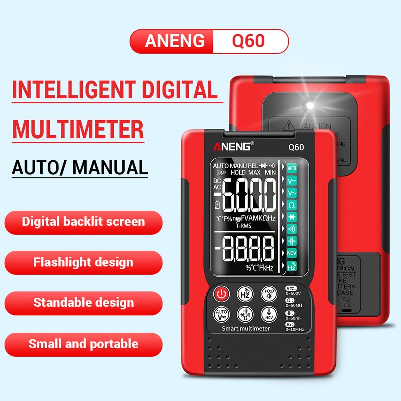 مقياس كهربائي رقمي ANENG Q60 TRMS 6000 عدّ، محمول لقياس مقاومة الجهد التيار السعة درجة الحرارة، مع اختبار الصمام NCV والتواصل، وملامح إضاءة مُستقلة وإيقاف تلقائي وشاشة LCD - Image 3