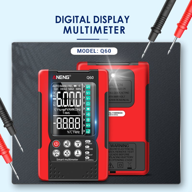مقياس كهربائي رقمي ANENG Q60 TRMS 6000 عدّ، محمول لقياس مقاومة الجهد التيار السعة درجة الحرارة، مع اختبار الصمام NCV والتواصل، وملامح إضاءة مُستقلة وإيقاف تلقائي وشاشة LCD - Image 4