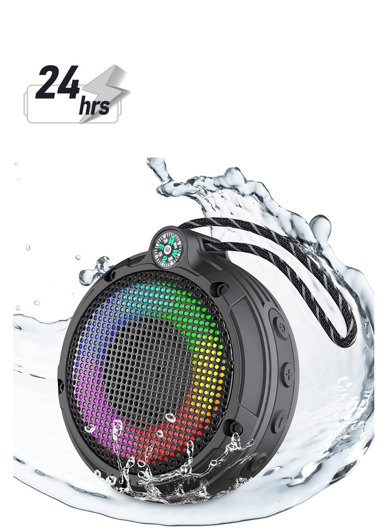 SYOSI SYOSI Portable Bluetooth Speaker, IPX7 Waterproof Outdoor Wireless Speaker, Mini Speaker with LED Lights & 8W & 24H Playtime, Perfect for Shower, Bike, Hike, Support TF Card, FM Radio  - Image 1