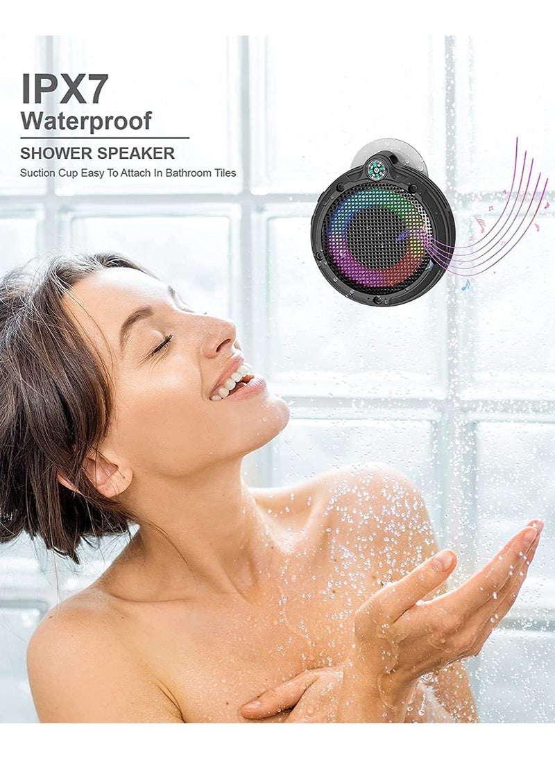 SYOSI SYOSI Portable Bluetooth Speaker, IPX7 Waterproof Outdoor Wireless Speaker, Mini Speaker with LED Lights & 8W & 24H Playtime, Perfect for Shower, Bike, Hike, Support TF Card, FM Radio  - Image 2