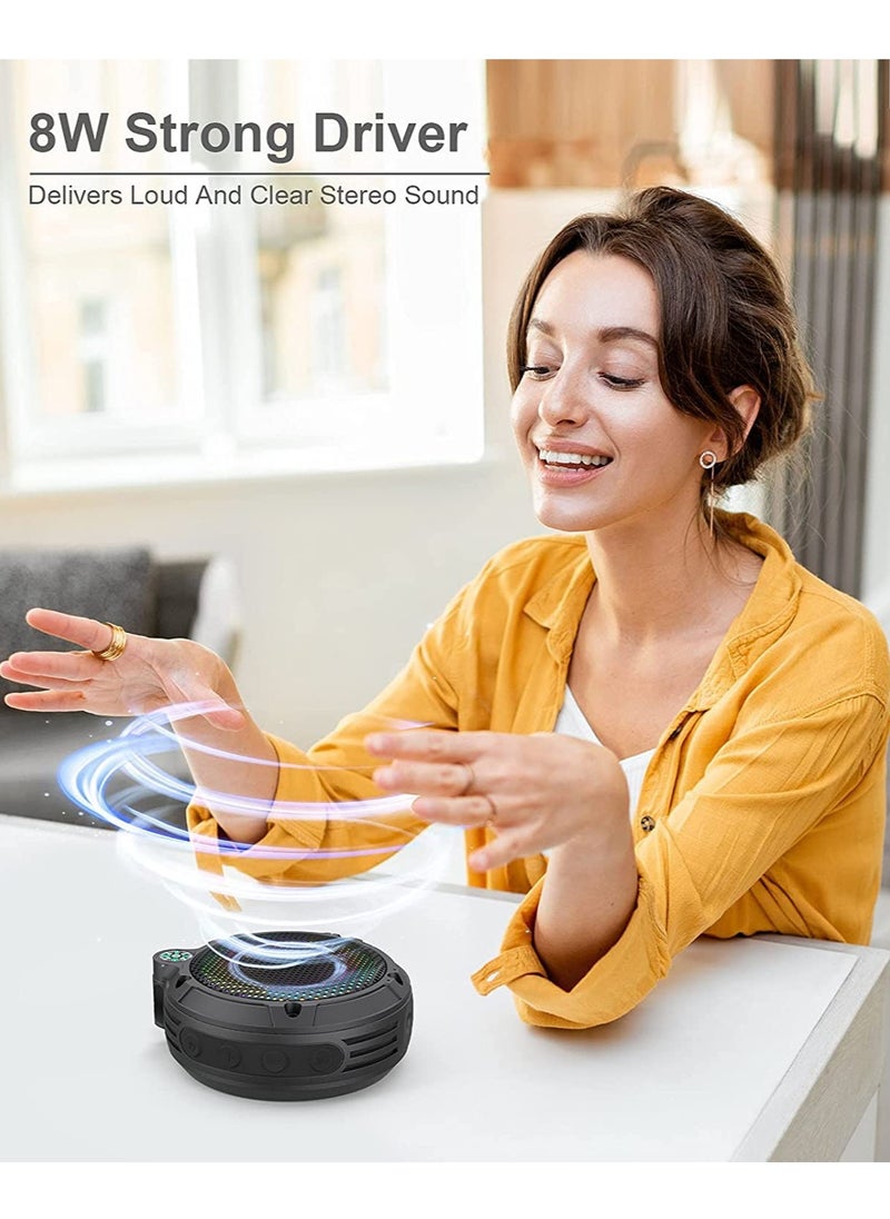 SYOSI SYOSI Portable Bluetooth Speaker, IPX7 Waterproof Outdoor Wireless Speaker, Mini Speaker with LED Lights & 8W & 24H Playtime, Perfect for Shower, Bike, Hike, Support TF Card, FM Radio  - Image 3