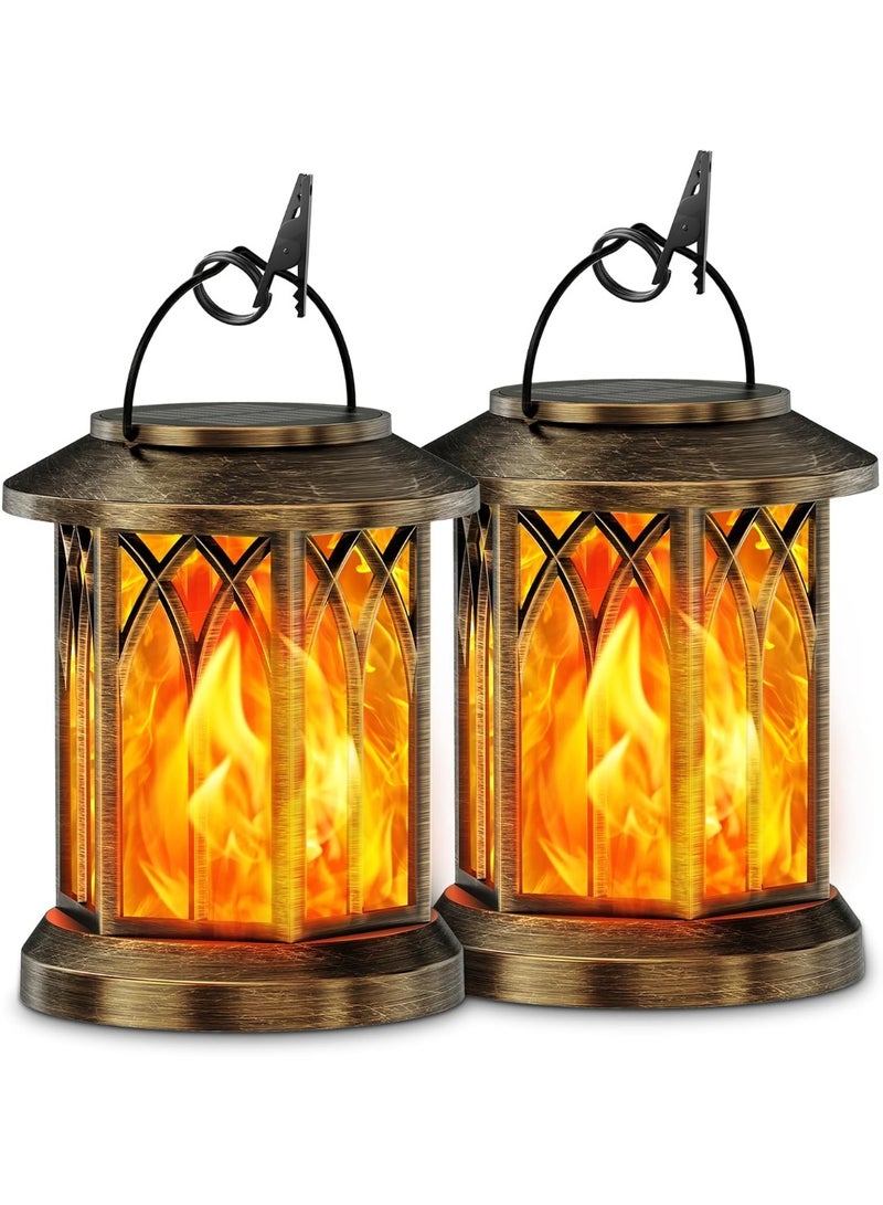 Zarmanuae Solar Lights Outdoor Garden, 2 Pack Hanging Solar Lanterns with Realistic Flickering Flame LED, Waterproof Garden Ornaments Outdoor Lights Lantern for Decoration, Pathway Lighting - Image 1