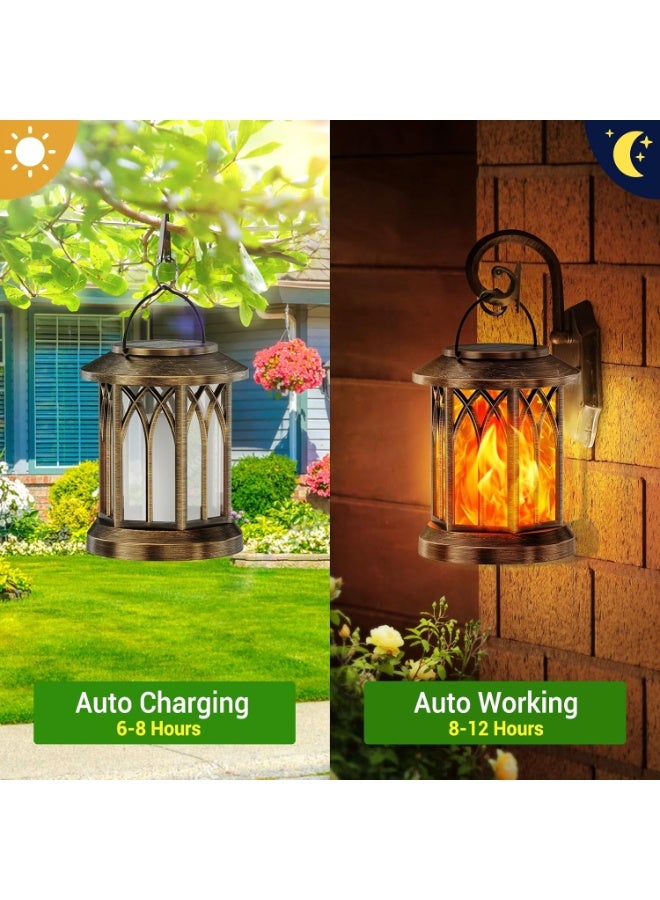 Zarmanuae Solar Lights Outdoor Garden, 2 Pack Hanging Solar Lanterns with Realistic Flickering Flame LED, Waterproof Garden Ornaments Outdoor Lights Lantern for Decoration, Pathway Lighting - Image 2