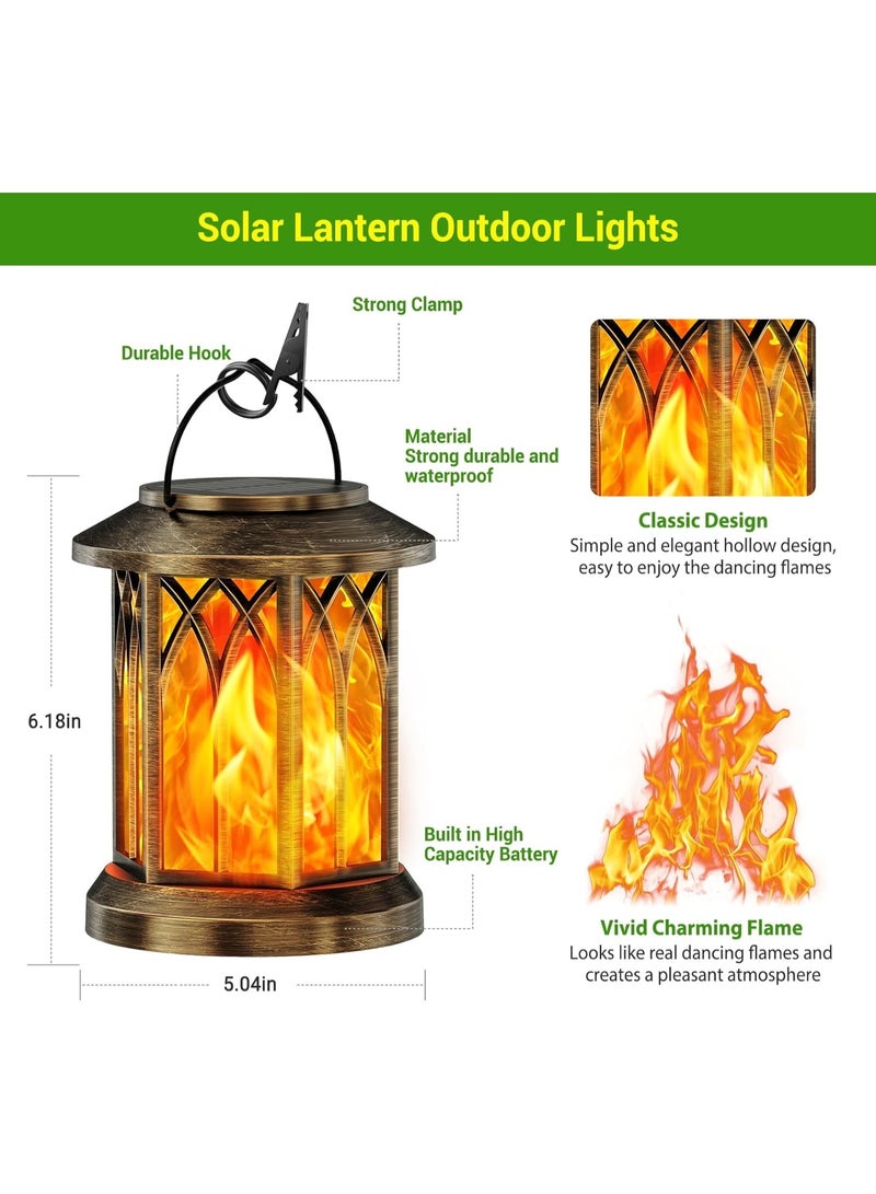 Zarmanuae Solar Lights Outdoor Garden, 2 Pack Hanging Solar Lanterns with Realistic Flickering Flame LED, Waterproof Garden Ornaments Outdoor Lights Lantern for Decoration, Pathway Lighting - Image 3