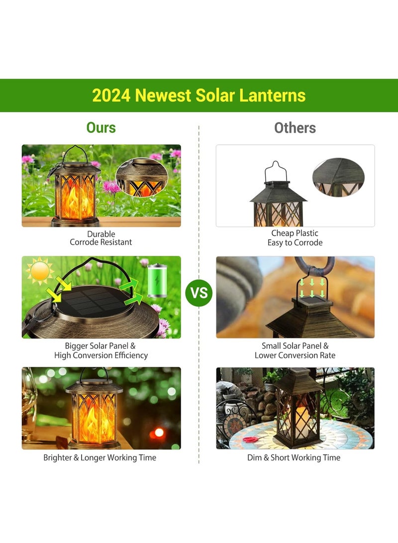 Zarmanuae Solar Lights Outdoor Garden, 2 Pack Hanging Solar Lanterns with Realistic Flickering Flame LED, Waterproof Garden Ornaments Outdoor Lights Lantern for Decoration, Pathway Lighting - Image 5