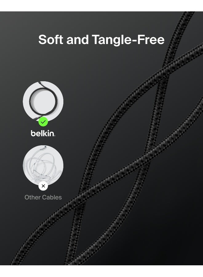 بيلكين كابل USB-C إلى USB-C مضفر طراز Belkin Eco (بطول 2 م بقدرة 240 واط) - كابل لين ومرن وسريع الشحن وكابل شحن بمنفذ من نوع Type C لأجهزة iPhone 16 وGalaxy S25 وPixel 9 وMacBook وiPad Pro - أسود (USB 2.0) - Image 5
