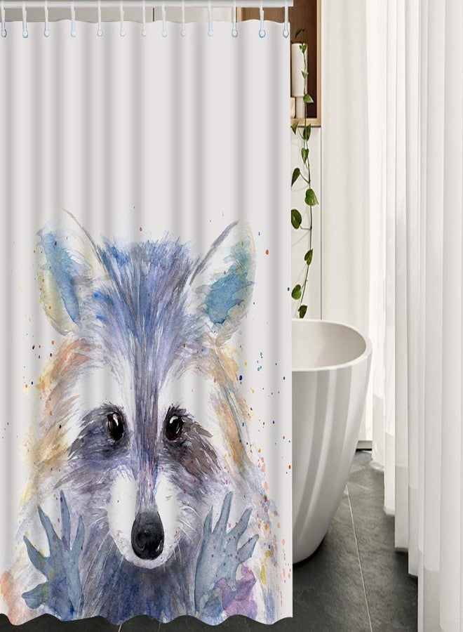 Moslion Cartoon Raccoon Shower Curtain Watercolor Animal Cute Face Hand Drawn Splash Painting Funny Shower Curtain for Bathroom Decoration Polyester60Wx72H Inch - Image 2