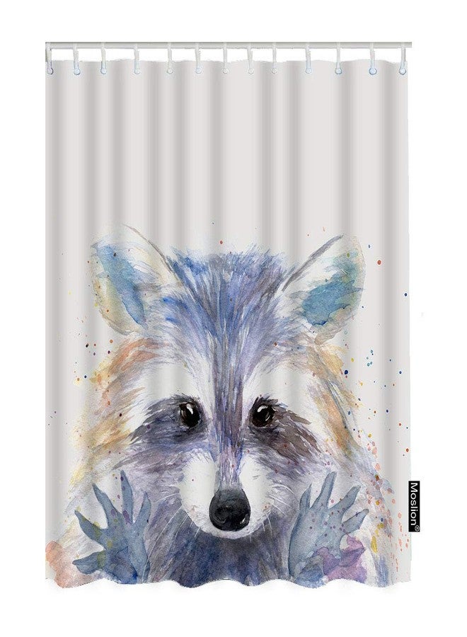 Moslion Cartoon Raccoon Shower Curtain Watercolor Animal Cute Face Hand Drawn Splash Painting Funny Shower Curtain for Bathroom Decoration Polyester60Wx72H Inch - Image 1