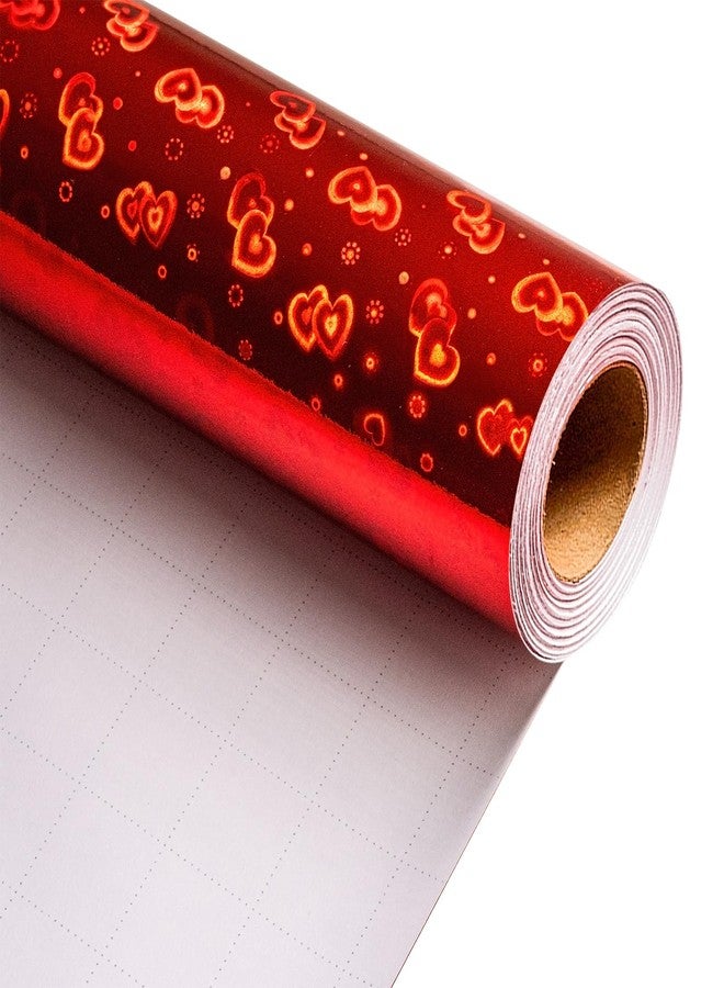 Flyhill Red Wrapping Paper Holographic Foil Gift Paper with iridescent Love Heart for Valentine's day,Anniversary,Holiday,Wedding,Baby Shower - Mini Roll 17inch*32.8ft - Image 2