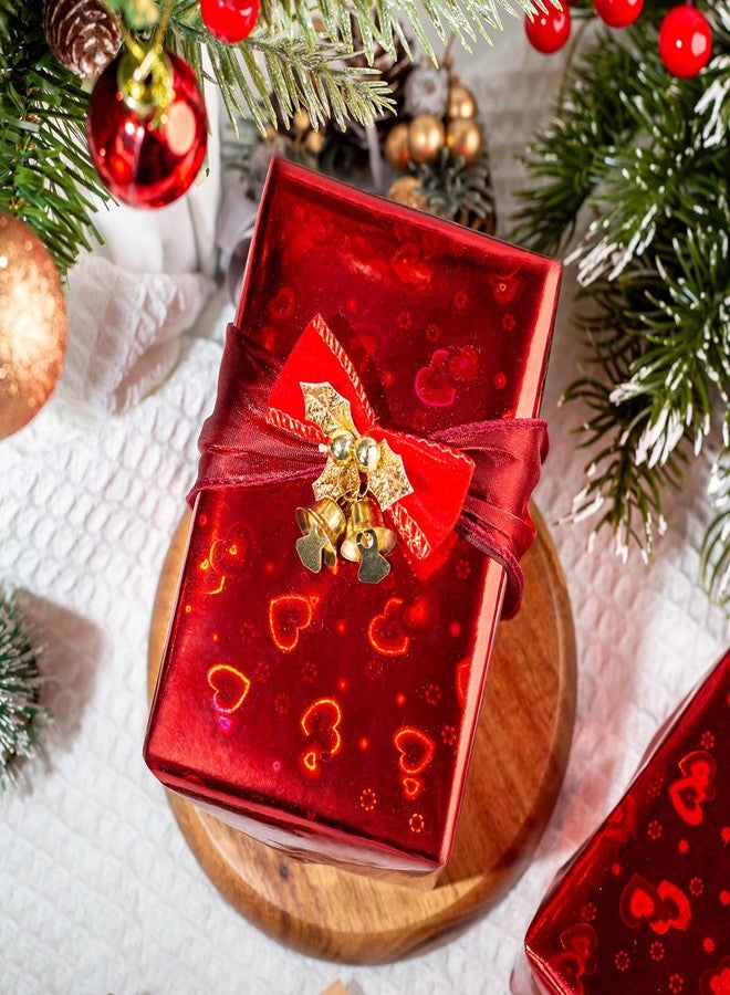 Flyhill Red Wrapping Paper Holographic Foil Gift Paper with iridescent Love Heart for Valentine's day,Anniversary,Holiday,Wedding,Baby Shower - Mini Roll 17inch*32.8ft - Image 5