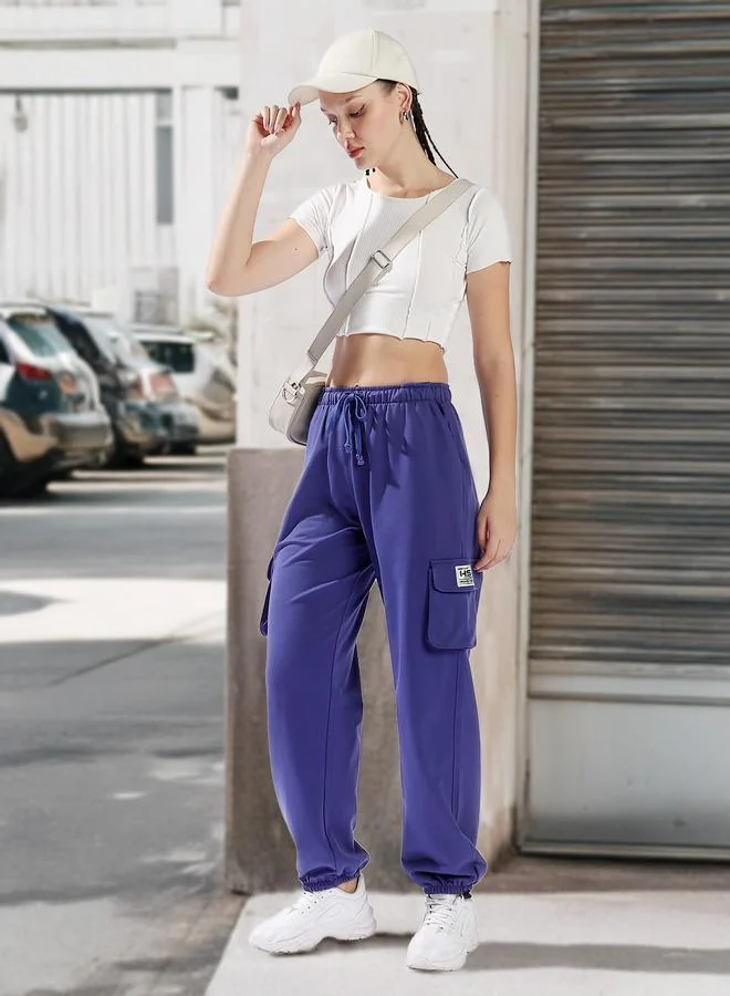 HIGH STAR Women'S Navy 100% Cotton Solid Pattern Full Length Casual Jogger Track Pant