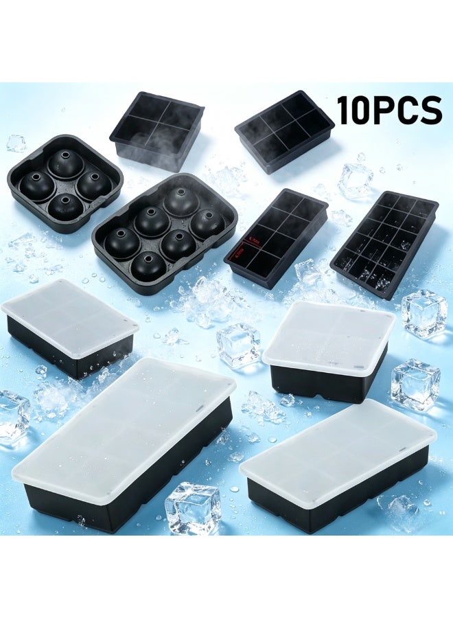 10-Piece Silicone Ice Cube and Ice Ball Maker Mold Set for Freezer Cocktails - Image 1
