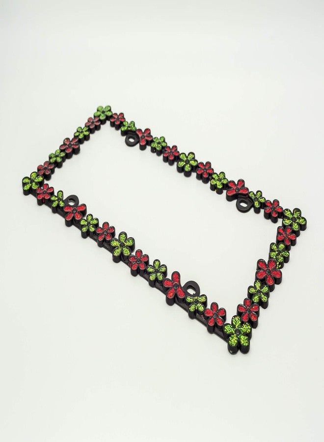 Creathome 3D Shining Daisy Wrenth License Plate Frame from Pure Zinc Alloy Metal Perfect Plate Holder ,Matt Black with Red and Green Glitter - Image 5