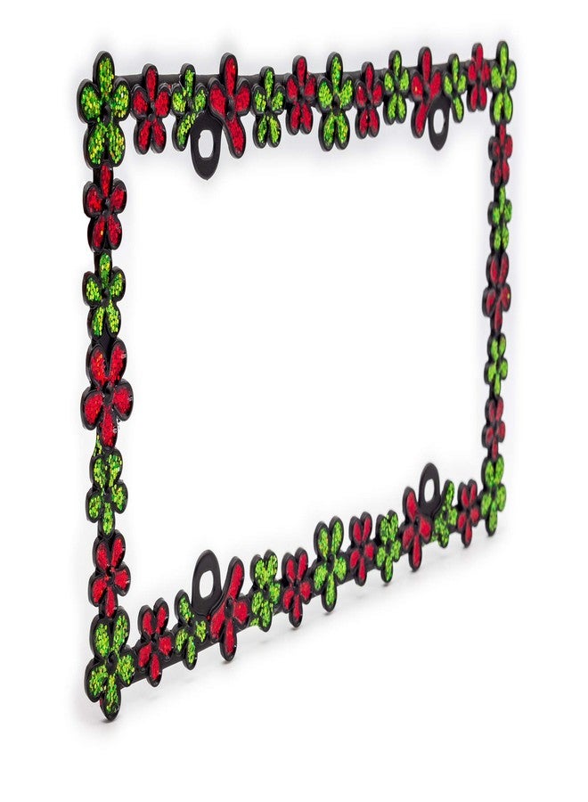 Creathome 3D Shining Daisy Wrenth License Plate Frame from Pure Zinc Alloy Metal Perfect Plate Holder ,Matt Black with Red and Green Glitter - Image 4