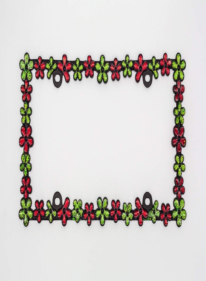 Creathome 3D Shining Daisy Wrenth License Plate Frame from Pure Zinc Alloy Metal Perfect Plate Holder ,Matt Black with Red and Green Glitter - Image 3