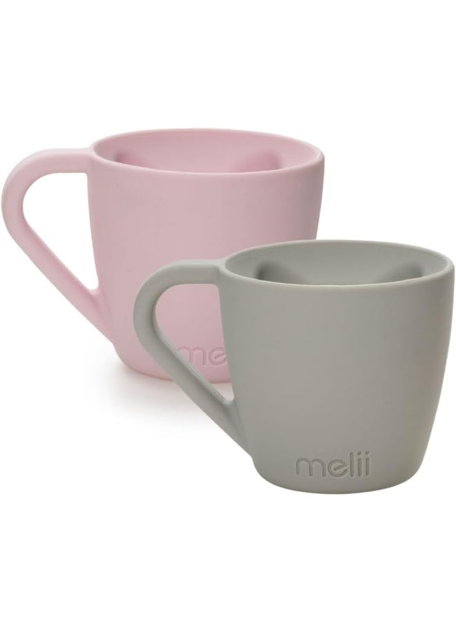 melii Silicone Mug for Kids 6.8 oz - Pretend Play, Durable, BPA Free, Food Grade Silicone Cup for Hot and Cold Drinks - Dishwasher & Microwave Safe, 2 Pack - Pink & Grey - Image 1
