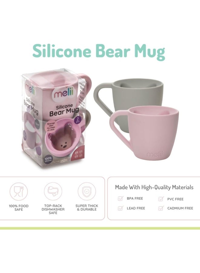 melii Silicone Mug for Kids 6.8 oz - Pretend Play, Durable, BPA Free, Food Grade Silicone Cup for Hot and Cold Drinks - Dishwasher & Microwave Safe, 2 Pack - Pink & Grey - Image 3