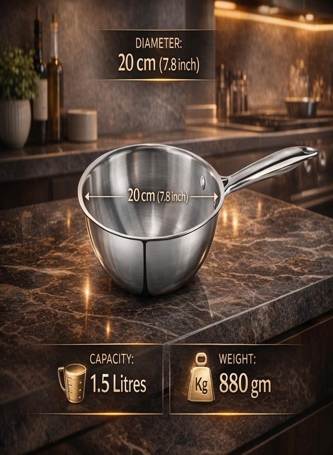 WEKTU Tri-Ply Stainless Steel Wok, 20 cm Diameter, 1.5 Litre Capacity, Induction Compatible, Food Safe 304 Steel Interior, Aluminum Core - Image 2