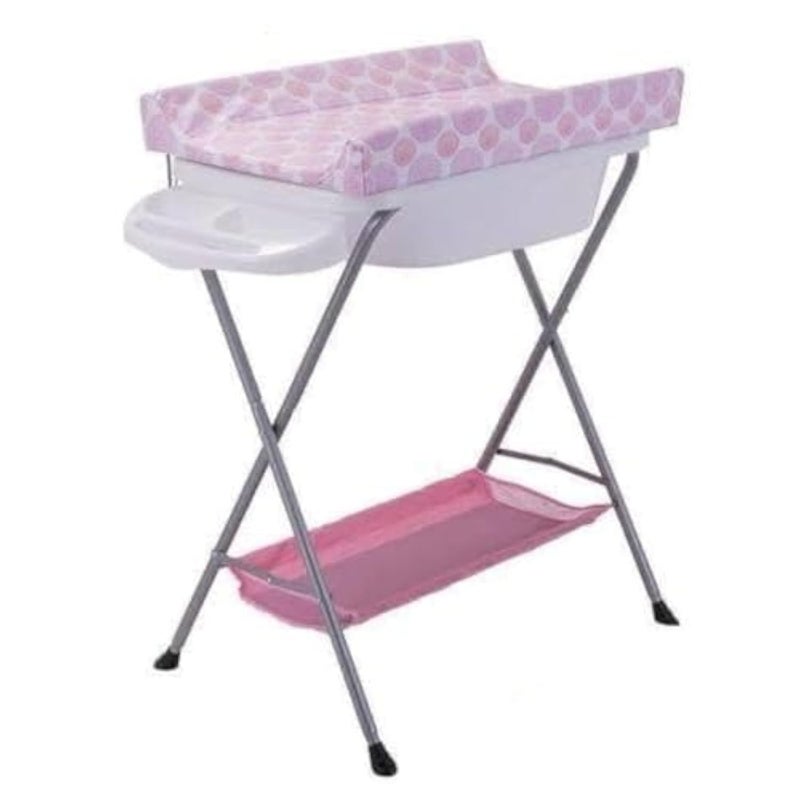 Children Infant Changing Table - Pink Folding Baby Diaper Station Nursery Organizer for Newborn Toddler, 0-3 Years Old