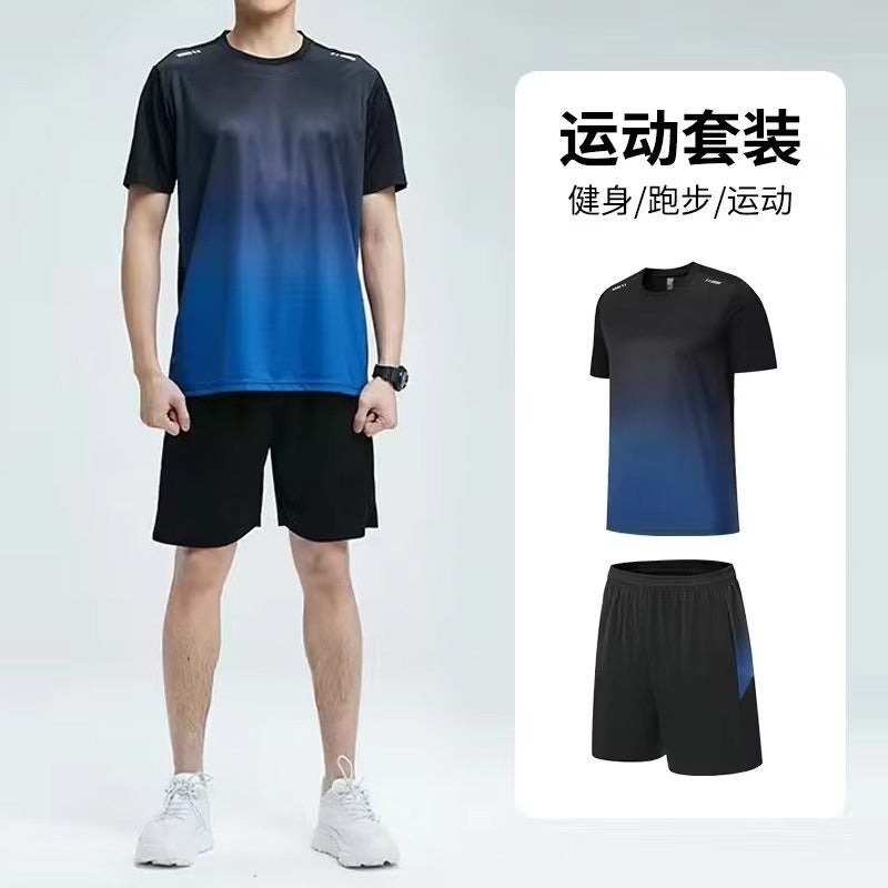 Mens Quick-Dry Sports T-Shirt Summer Running Set black green
