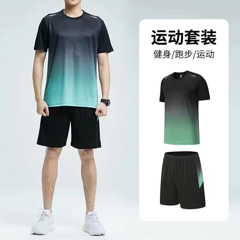 Mens Quick-Dry Sports T-Shirt Summer Running Set black green