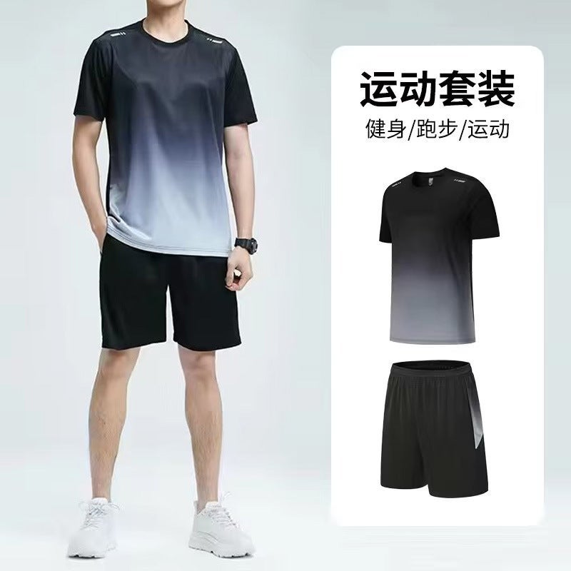 Mens Quick-Dry Sports T-Shirt Summer Running Set black green