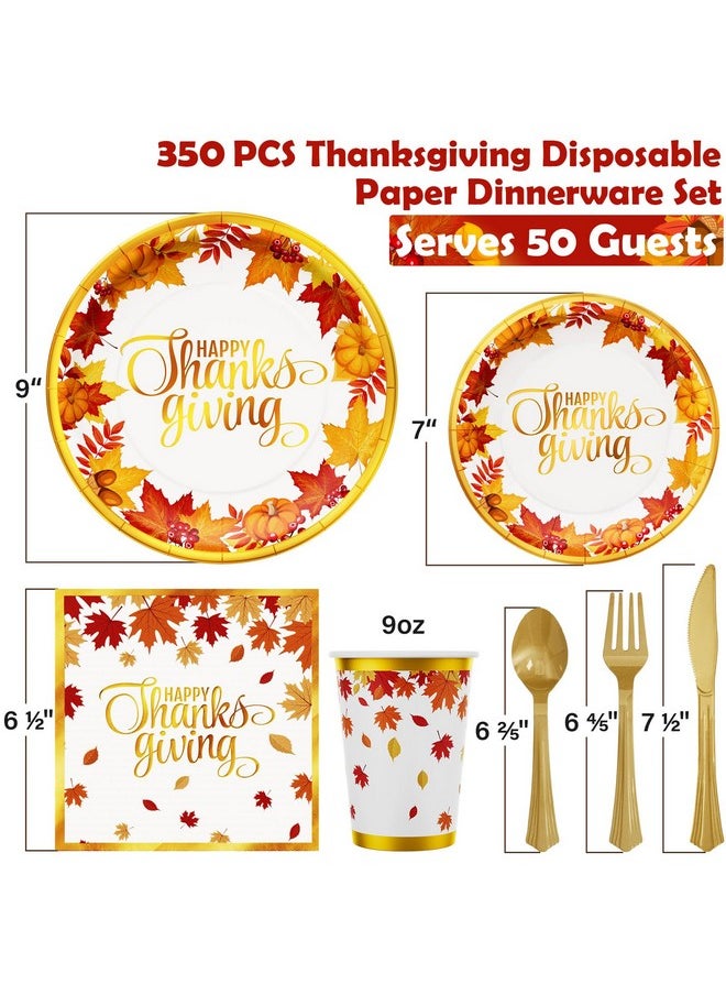 Qinline Qinline Thanksgiving Fall Party Supplies - 350 PCS Dinnerware Set with Autumn Maple Leaves Gold Paper Plates Napkins Cups Plastic Forks Knives Spoon for Harvest Celebrations  - Image 2