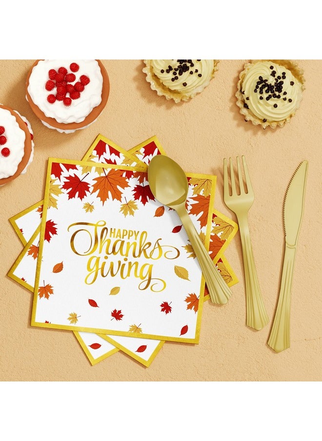 Qinline Qinline Thanksgiving Fall Party Supplies - 350 PCS Dinnerware Set with Autumn Maple Leaves Gold Paper Plates Napkins Cups Plastic Forks Knives Spoon for Harvest Celebrations  - Image 5