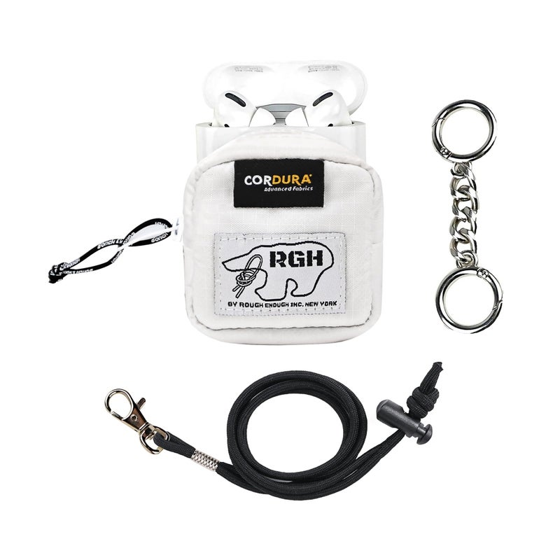 RE ROUGH ENOUGH Rough Enough Earbud Case Pouch Headphone Storage Bag with Lanyard Neck Keychain for Earphone Earbuds Wireless Bluetooth White - Image 1