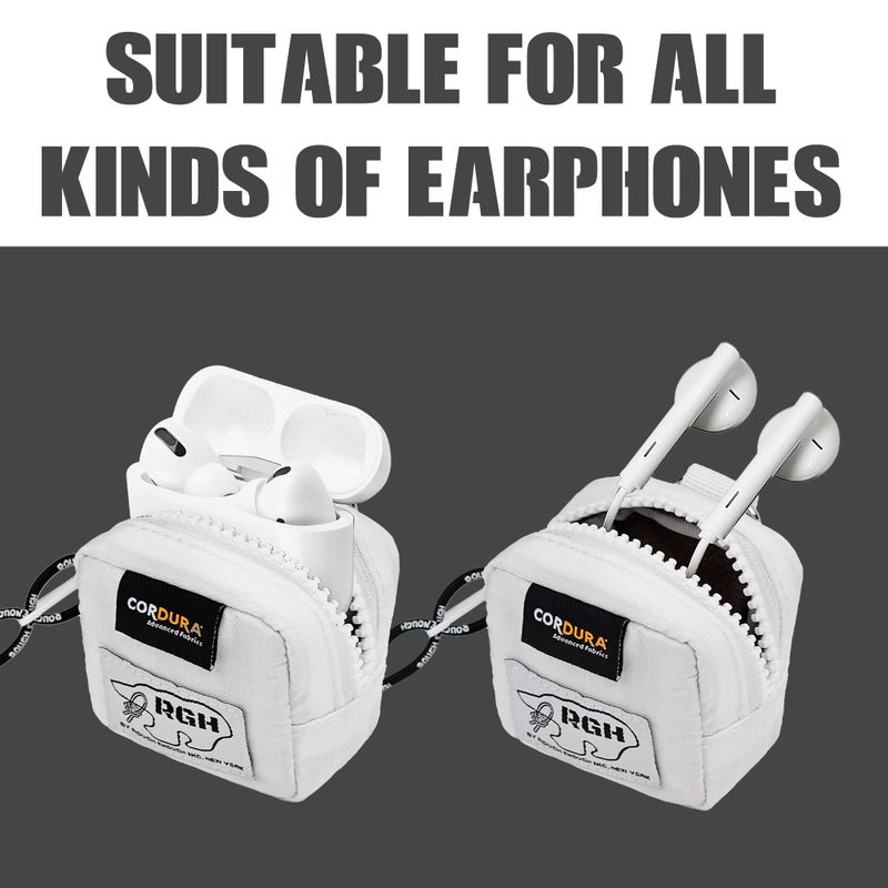 RE ROUGH ENOUGH Rough Enough Earbud Case Pouch Headphone Storage Bag with Lanyard Neck Keychain for Earphone Earbuds Wireless Bluetooth White - Image 3