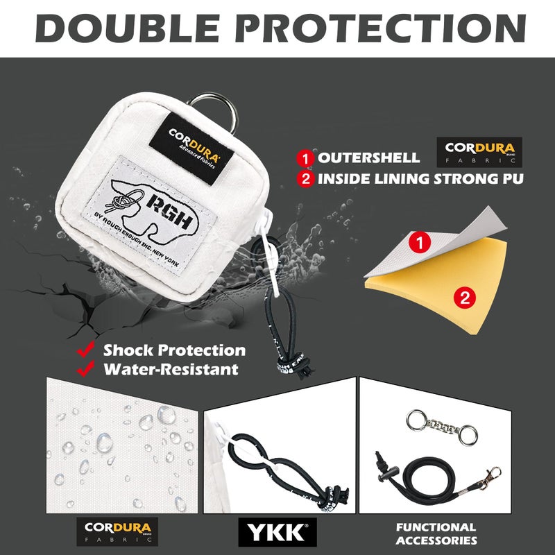 RE ROUGH ENOUGH Rough Enough Earbud Case Pouch Headphone Storage Bag with Lanyard Neck Keychain for Earphone Earbuds Wireless Bluetooth White - Image 4