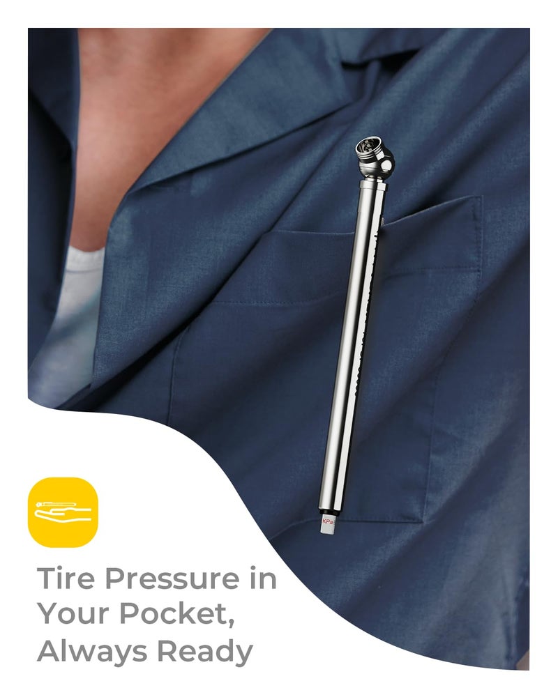 HYVOHEX Pencil Tire Pressure Gauge 2 Pack With Valve Caps  Stainless Steel Body Tire Gauges For Tire Pressure With Deflator Valve  Metal Nozzle Tire Gauge For Cars  Pickups  Rvs  Bicycles - Image 5