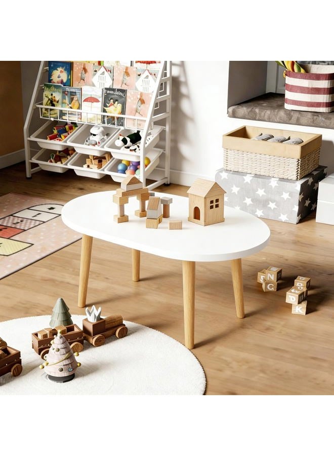 Funecy Coffee Table Low Table with Solid Wood Sturdy Legs, Floor Table Desk for Sitting on The Floor, Storage and Living Room Furniture (White-Oval) - Image 5