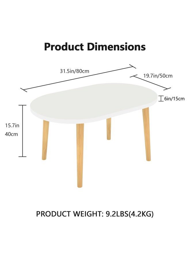 Funecy Coffee Table Low Table with Solid Wood Sturdy Legs, Floor Table Desk for Sitting on The Floor, Storage and Living Room Furniture (White-Oval) - Image 2