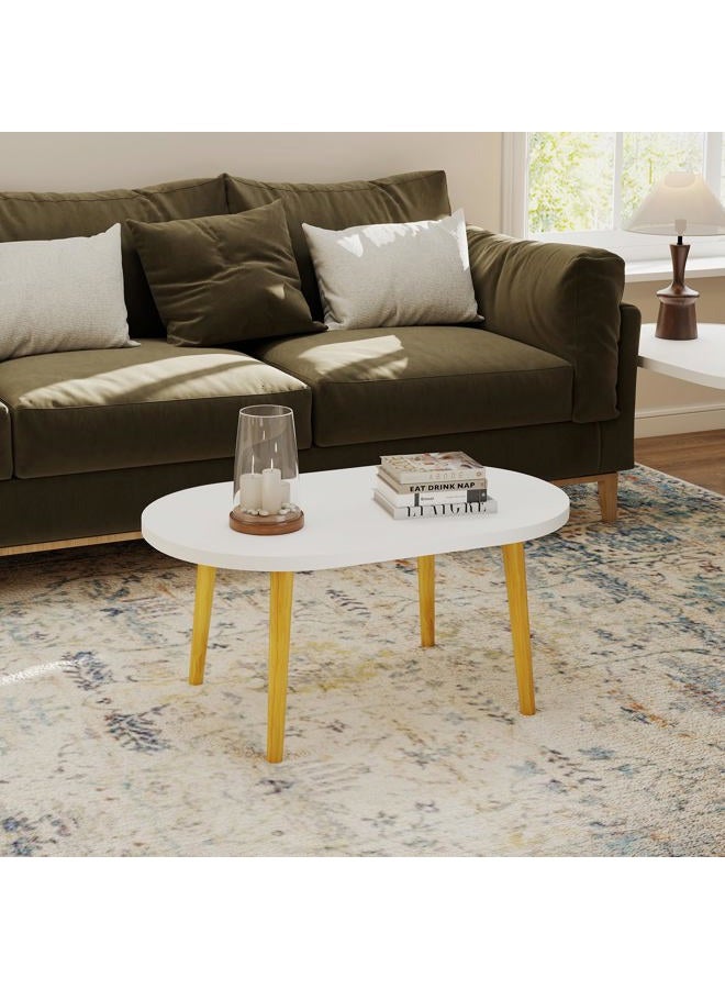 Funecy Coffee Table Low Table with Solid Wood Sturdy Legs, Floor Table Desk for Sitting on The Floor, Storage and Living Room Furniture (White-Oval) - Image 3