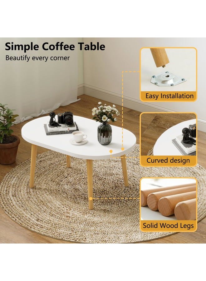 Funecy Coffee Table Low Table with Solid Wood Sturdy Legs, Floor Table Desk for Sitting on The Floor, Storage and Living Room Furniture (White-Oval) - Image 4