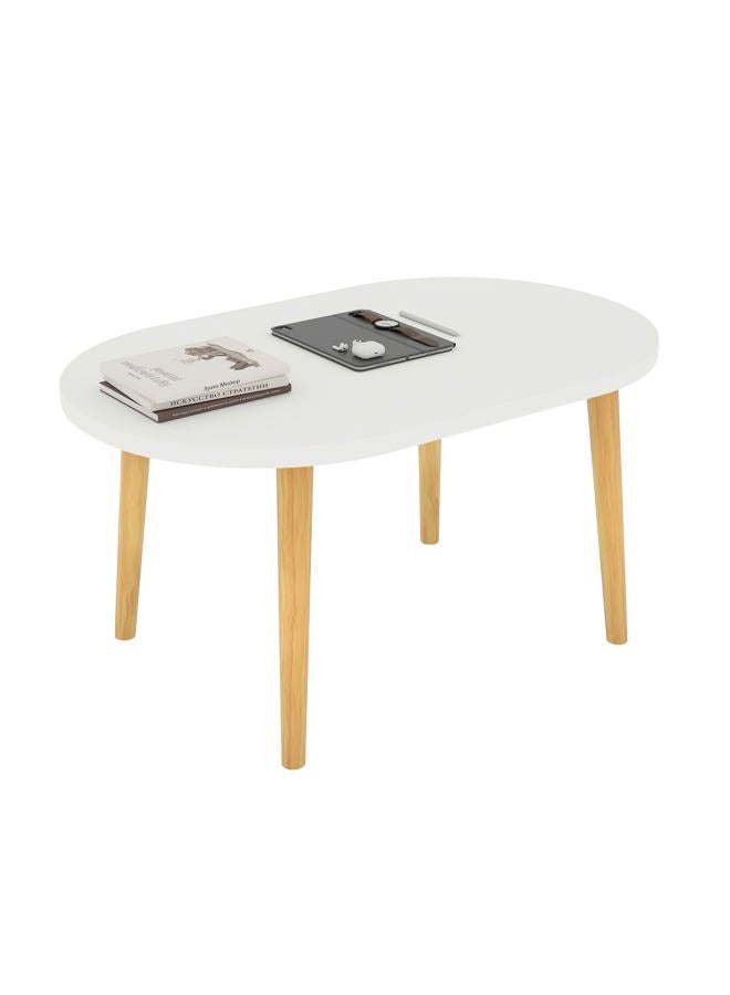 Funecy Coffee Table Low Table with Solid Wood Sturdy Legs, Floor Table Desk for Sitting on The Floor, Storage and Living Room Furniture (White-Oval) - Image 1