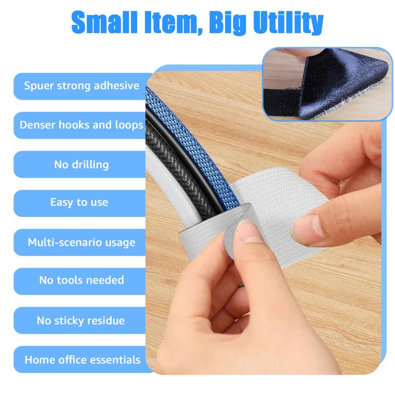 BTPIEL 80PCS Hook and Loop Cable Ties, Hook and Loop Cable Straps, Under Desk Cable Management, Adhesive Cable Clips, Sticky-Back Cord Organizer for Desk, Household & Office Organization (Black+White) - Image 4