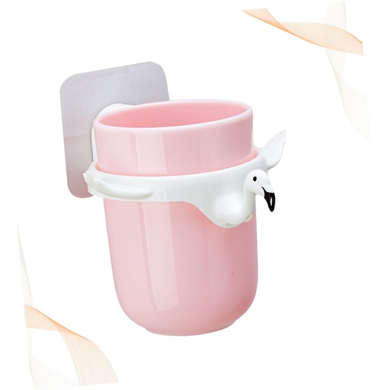 Pink Flamingo Design Wall Mount Toothbrush Holder And Cup Storage Rack For Bathroom - Image 5