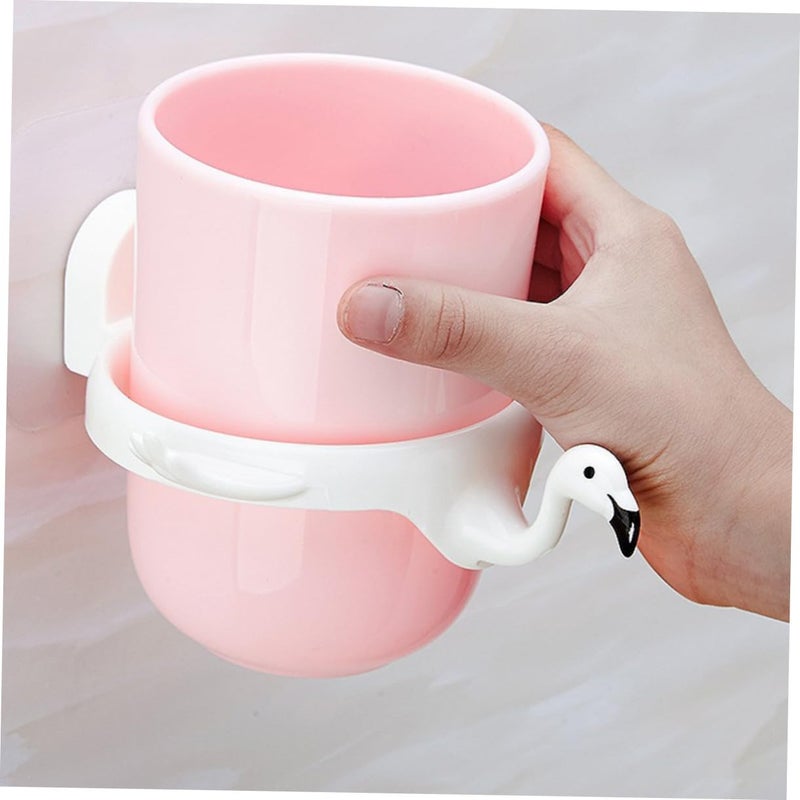 Pink Flamingo Design Wall Mount Toothbrush Holder And Cup Storage Rack For Bathroom - Image 3