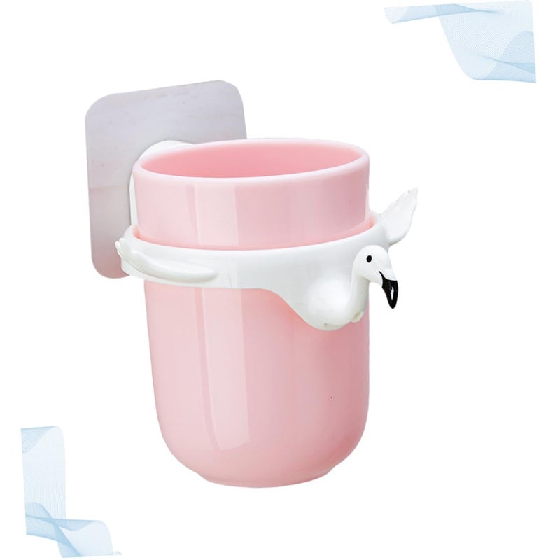 Pink Flamingo Design Wall Mount Toothbrush Holder And Cup Storage Rack For Bathroom - Image 4