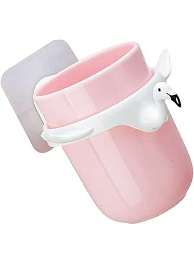Pink Flamingo Design Wall Mount Toothbrush Holder And Cup Storage Rack For Bathroom - Image 1