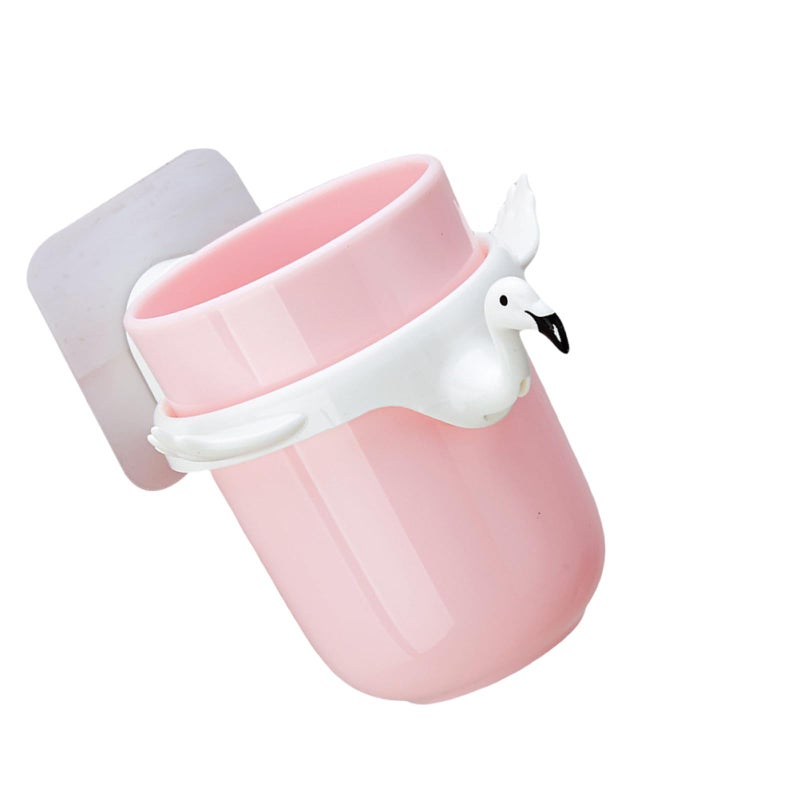 Pink Flamingo Design Wall Mount Toothbrush Holder And Cup Storage Rack For Bathroom - Image 2