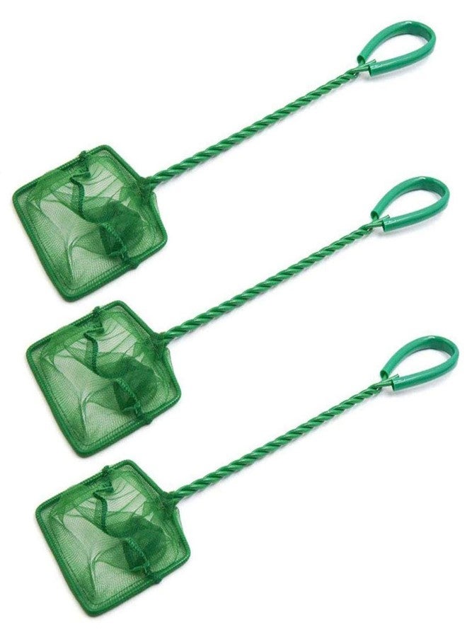 XMHF 3pcs 3" Wide Spiral Handle Metal Frame Fish Tank Nylon Fish Catch Net Aquarium Wire Nylon Mesh Fish Quick Catch Landing Net Green - Image 1
